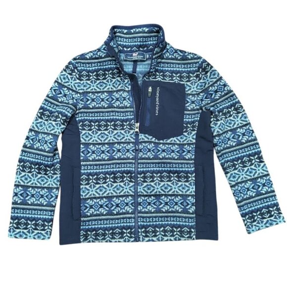 Vineyard Vines Other - Vineyard Vines Kids Fleece Baselayer Printed Fair Isle Full Zip Sweater Blue 7